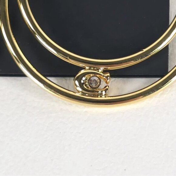 NWT COACH Women's Signature Double Hoop Gold Earrings with Cubic Zirconia Detail - Picture 10 of 11